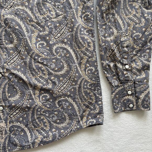 Rafter C Cowboy Collection Men Small Shirt Long Sleeve Paisley Pearl Snap Gray - Picture 7 of 15